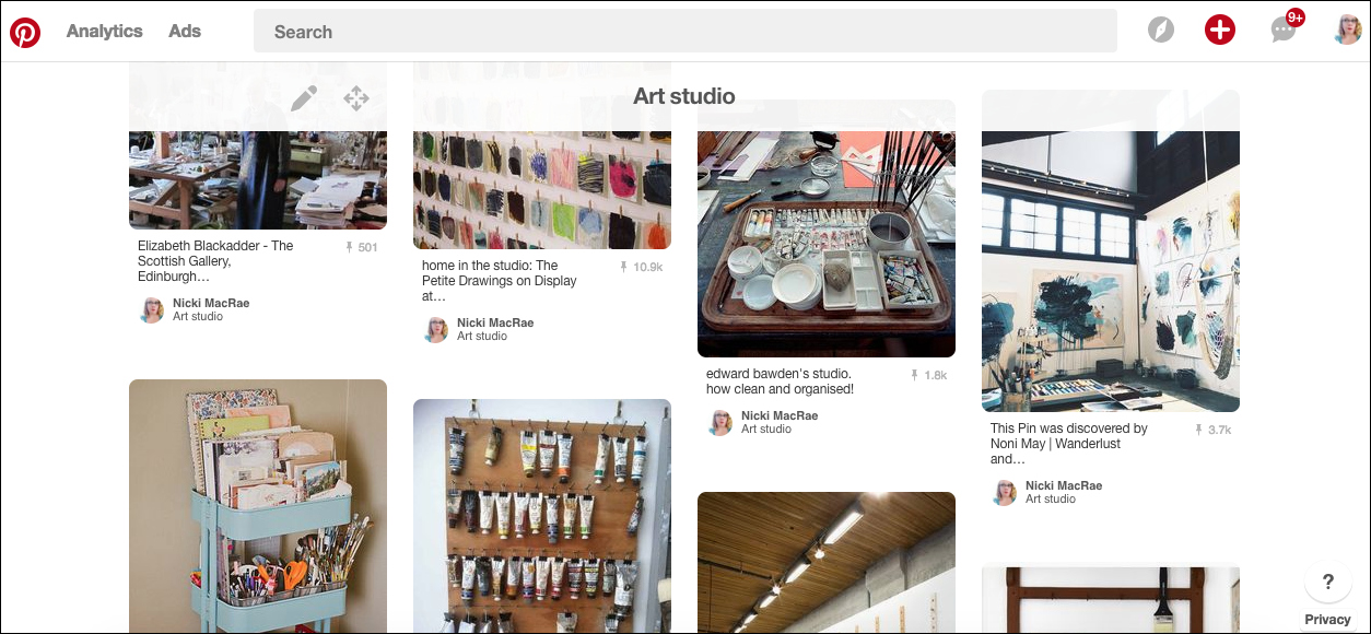 Nicki MacRae Art - Pinterest Ideas for New Art Studio