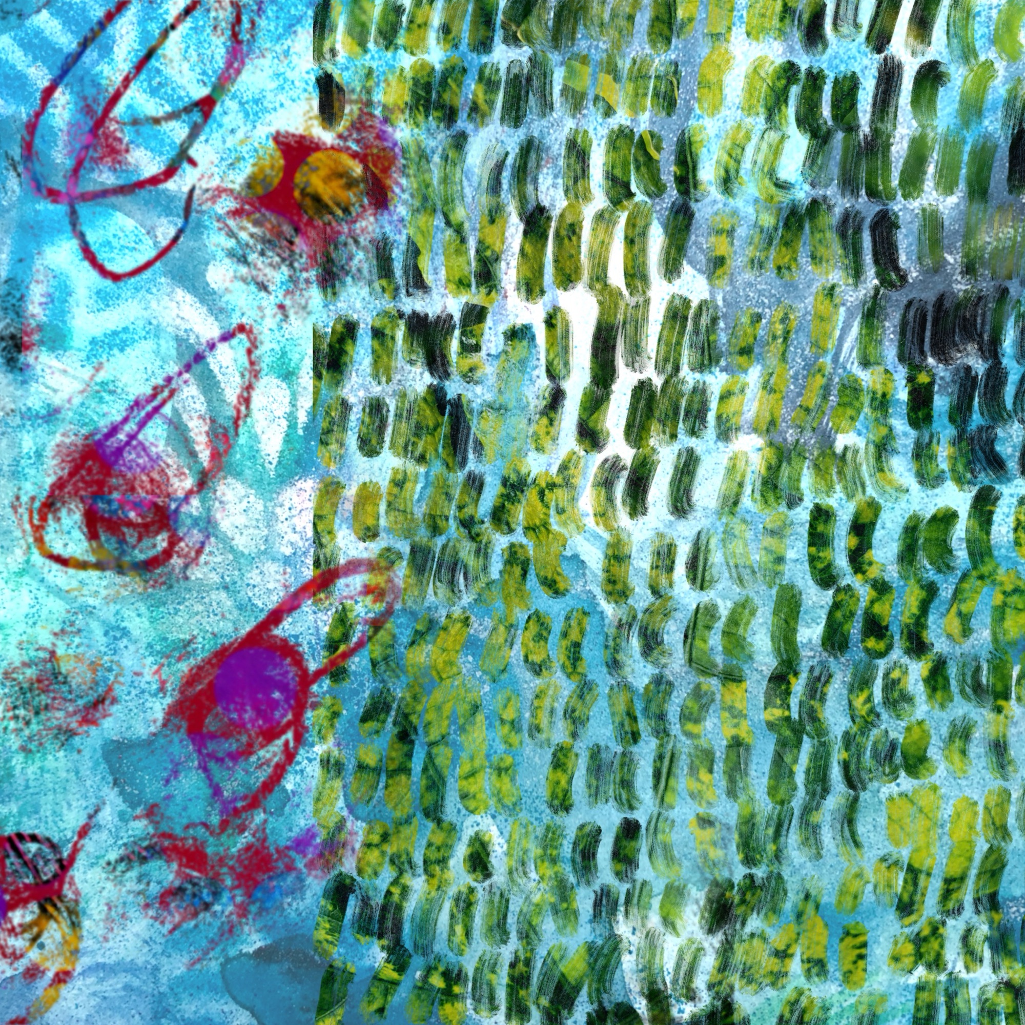 Combined Scribblings 3 digital abstract painting by Nicki MacRae copyright 2024.