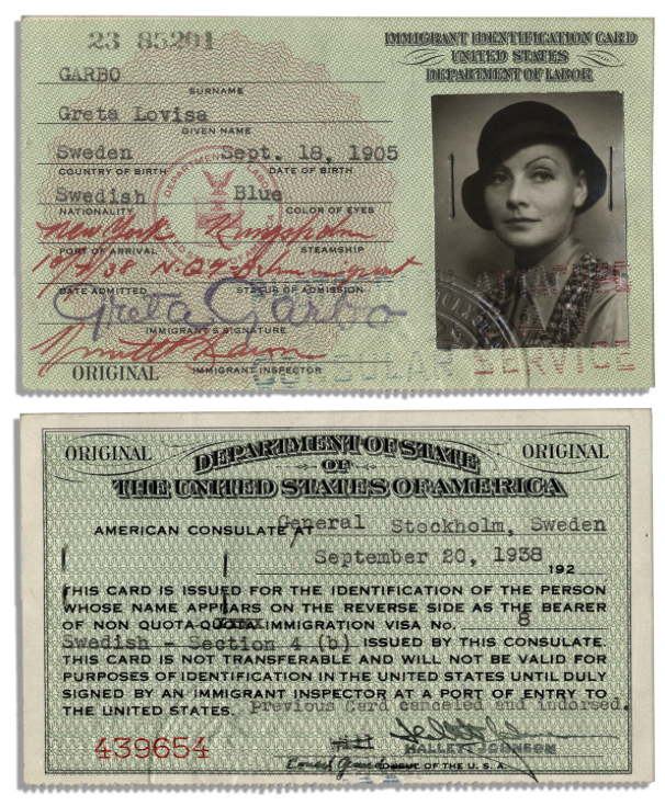http://www.ebay.co.uk/itm/Greta-Garbo-Signed-1938-United-States-Immigrant-ID-Card-/172080957820?hash=item2810d3097c:g:ppYAAOSwDuJWvopn