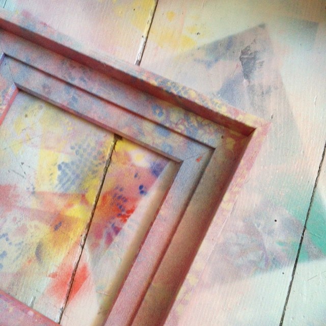 Nicki MacRae Art - frame being painted on the messy studio floor